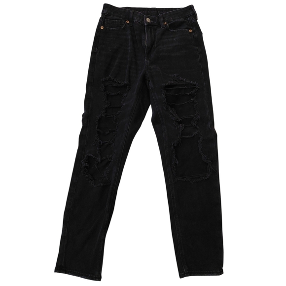 American Eagle Outfitters Women's High Rise Distressed Black Mom Jeans - Picture 1 of 9